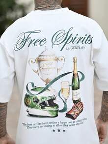 Devon Thys Vintage American Racing Champion Trophy Graphic Loose Fit Short Sleeve T-Shirt, Fashionable Casual Wear For Dates And Gatherings, Ideal Gift For Boyfriend - White - View 6