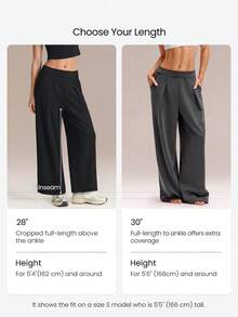 GLOWMODE Pantalones de chándal de pierna ancha de cintura alta de 28" de modal acanalado Glow Easy con cordón ajustable & bolsillos laterales para entrenamiento, ejercicio, uso diario y casual activo - Gris - Ver 5