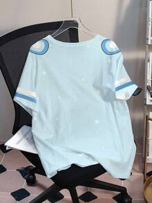 THE POWERPUFF GIRLS X SHEIN Plus Size Dropped Shoulder Short Sleeve T-Shirt - White - View 2