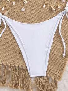 Swim SXY 2 piezas Set de bikini con estampado de concha marina blanco, para mujer, ideal para primavera y vacaciones, con tirantes de cadena dorada - Blanco - Ver 5