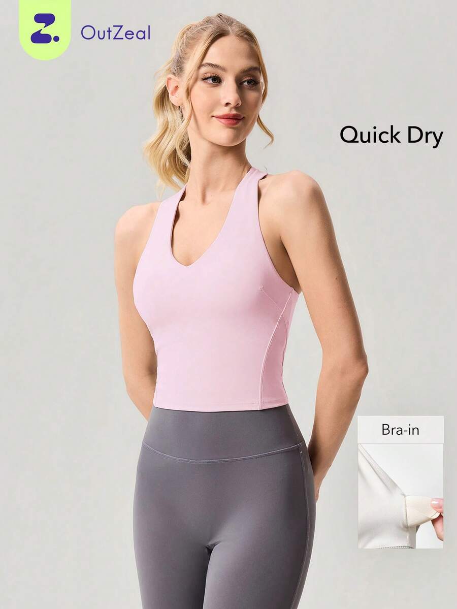 OutZeal Women Sports Pink Bra Gym Workout Wear Buttery Soft Bra-In Racer Back Active Top - Pink - View 1