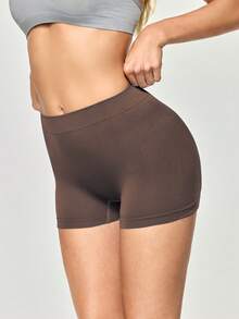 SHEIN Shorts de moldeadores sin costuras de unicolor simple - Café integral - Ver 6