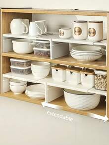 Prateleira de Cozinha Ajustável e Expansível, Divisor de Armário de Plástico, Rack de Armazenamento Multicamadas para Temperos, Utensílios de Cozinha & Louças, Instalação Sem Ferramentas, Economizador de Espaço para Armário de Cozinha & Bancada - Multicolorido - Visão 12