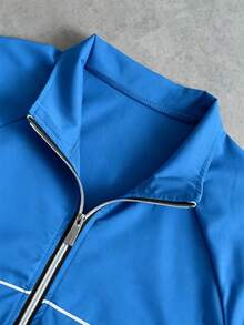 PAVTROS Conjunto de chaqueta y pantalones con ribete de contraste para hombre - azul real - Ver 3