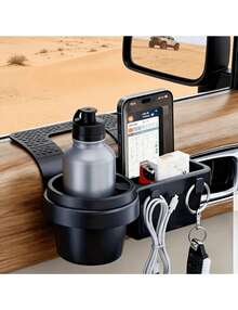 2Pcs Multipurpose Car Storage Box Organizer With Cup Holders, Water Bottle Slots, Side Window Phone Slot & Hanging Storage Rack, Durable ABS Material, Easy To Install Space Saving Stylish Sturdy Structure Auto Interior Storage Accessories Car - Black - View 3