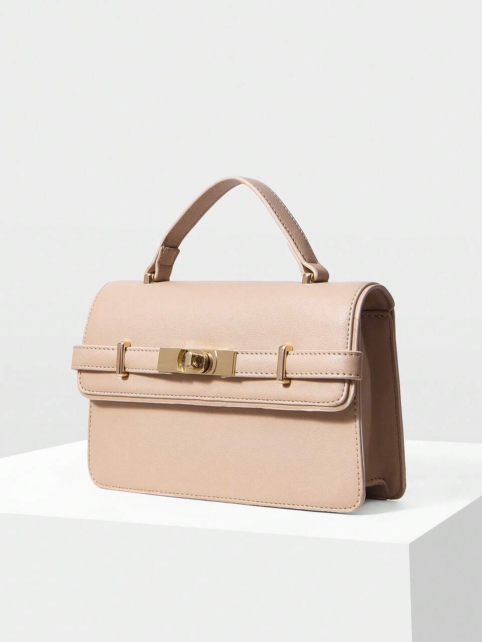 WOMEN'S FASHION APRICOT HANDBAG, EXQUISITE HARDWARE STRAP, COMPACT FLIP SQUARE BAG, FOR DAILY, COMMUTING, SHOPPING, DATING