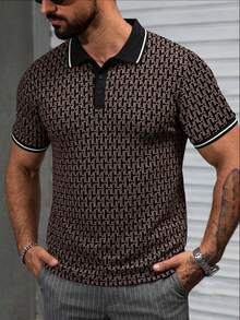 Manfinity CasualCool 男士短袖拼色圖案 Polo 衫，適合外出、聚會與辦公穿著 - 彩色 - 查看 4