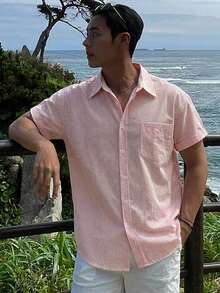 DAZY Men's Pink Striped Short Sleeve Shirt, Summer - Multicolor - View 8