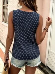 EMERY ROSE Plus Size Women's Polka Dot Contrast Color Round Neck Button Camisole, Round Neck Button Strap Vest Top Suitable For Casual Daily Wear - Multicolor - View 2