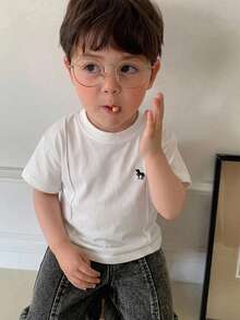Hapijoa 嬰兒(男童)夏季圓領純色休閒短袖上衣 - 白色 - 查看 4