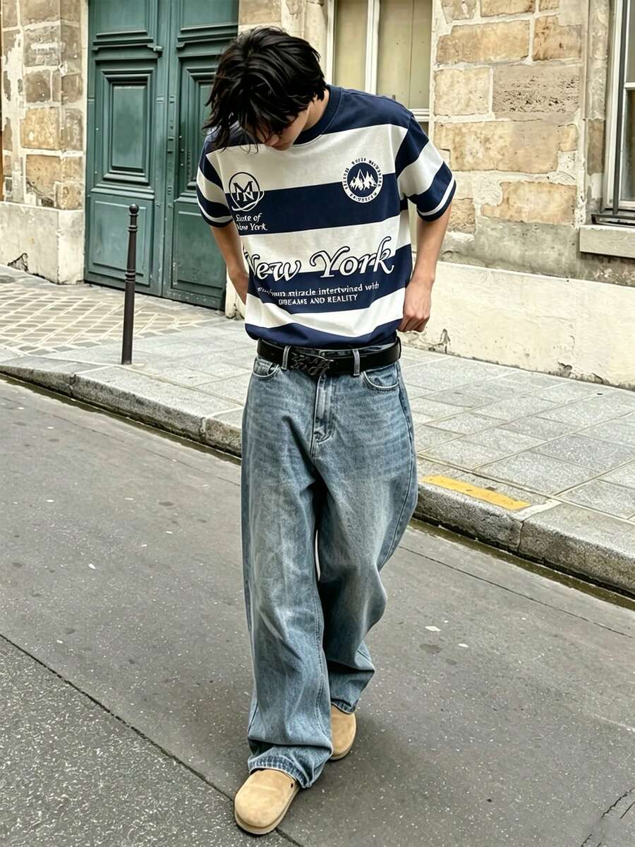 Resyla Men 男士休闲撞色字母印花T恤,夏季 - 彩色 - 查看 1