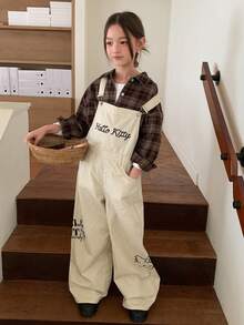 HELLO KITTY | DAZY Loose Fit Sleeveless KT Cat Denim Overall Jumpsuit For Tween Girls Fall - Apricot - View 8