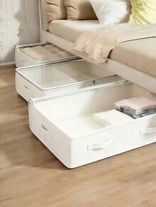 3pcs White Foldable Under Bed Storage Bins Closet Organizer Multi-Use For Blankets Dresses Quilts Pillows Clothes Home Storage - Multicolor - View 2