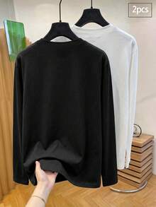 Casuvi Kids Boys Casual Minimalist Long Sleeve Base Layer T-Shirt - Black and White - View 2
