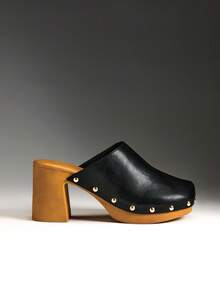 Solezae Women's Minimalist Thick Platform Slip-On Pumps With Rivets Decor Summer Shoes - Black - View 3