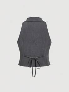 SHEIN MOD 大尺碼優雅商務正式缺口領背心與長褲兩件套，適合秋冬通勤與日常穿著 - 灰色 - 查看 8