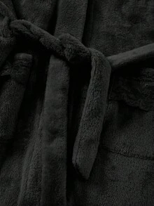 SHEIN 兒童青少年男孩休閒日常百搭舒適法蘭絨面料寬鬆中長款長褲家居服 秋冬款 - 黑色 - 查看 5