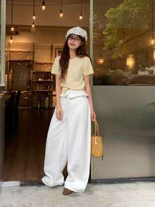 DAZY Casual Versatile Solid Color Wide Leg Denim Jeans - White - View 7