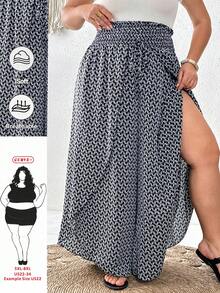 SHEIN CURVE+ 大尺碼 US22 音樂節、海邊度假、波希米亞純色時尚休閒寬鬆喇叭褲，適合夏季穿著 - 黑色 - 查看 8