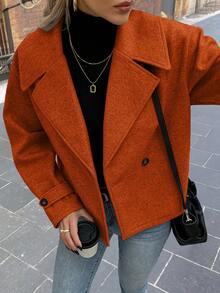 Struktiv Women's Large Lapel Decorative Button Long Sleeve Wool - Burnt Orange - View 4