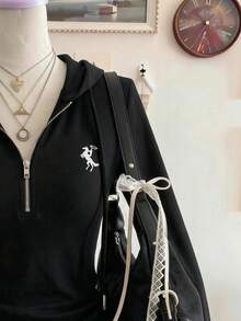 Lalippa Embroidered Horse Design Fashionable Minimalist Women's Hooded Jacket, Gift For Friends - Pink - View 3