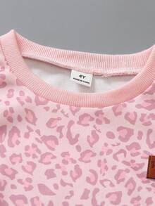 Elladie kids 女童休閒寬鬆落肩豹紋中袖衛衣與運動褲兩件套返校套裝，適合休閒、日常穿著及秋冬學校日常穿著，適用於聖誕節、女童冬季服飾、聖誕套裝、派對穿著、日常穿著、學校日常套裝、生日套裝、公主套裝、母女與姐妹搭配，灰色適合小男孩，青少年休閒套裝，青少年兒童休閒穿著 - 粉色 - 查看 5