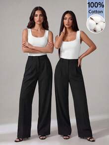 SHEIN Tall 女款休閒商務通勤黑色長褲 - 黑色 - 查看 4