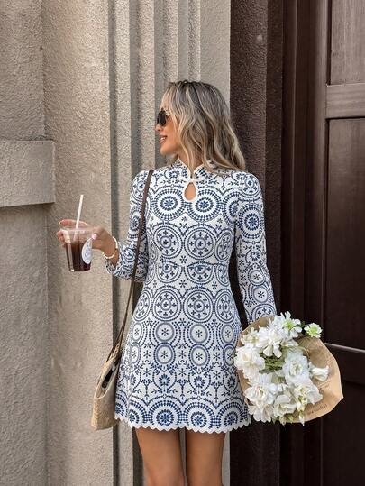 SHEIN PariChic Robe d'été décontractée pour femme à col montant avec imprimé intégral pour un usage quotidien