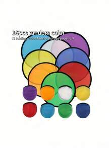 16Pcs Foldable Hand Fan Set, 8 Fans & 8 Storage Bags, Random Colors, Easy To Store & Reusable, Bright Vivid Color, Daily Use & Party Favor Gifts - Multicolor - View 2