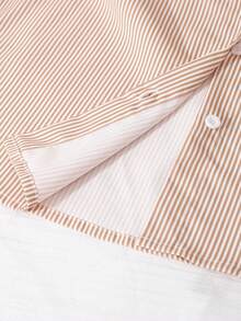 SHEIN Conjunto de 3 Peças para Menina Pré-Adolescente, Camisa de Manga Longa Amarela com Gola de Lapela e Estampa Digital Listrada, Calça Longa Preta, Outono, Casual, Escolar - Castanho - Visão 5