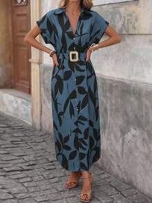 Wandoria Women'S Polka Dot Printed Batwing Sleeve Dress Maxi Women Outfit - Dusty Blue - View 3
