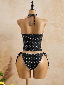 Swim Mod Conjunto de Bikini de Tirantes con Estampado de Cerezas Dulces y Cuadros de Verano - Blanco y Negro - Ver 11