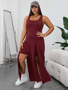 Shapeblank Conjunto de 2 piezas de top sin mangas y shorts de unicolor minimalista talla grande - Burdeos - Ver 3