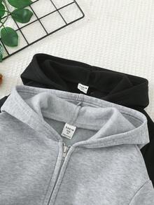 SHEIN 2件裝男童休閒學院風舒適時尚極簡實用百搭英文字母連帽外套，適合日常穿著、上學、旅行、運動，秋冬款，適用小學、國中 - 彩色 - 查看 5