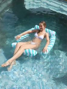 1pc Inflatable Pool Float Green & White Striped Mesh Hammock & Yellow & White 4-Tube Striped Lounge, Summer Water Floats For Pool & Beach - 4 tube oblique stripes - View 2