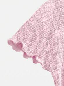 SHEIN 女童純色百褶短袖T恤與長褲休閒日常套裝 - 淺粉色 - 查看 4