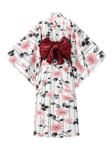 Irokai 日式女款傳統印花浴衣和服，適合夏季祭典 - 淺粉色 - 查看 2