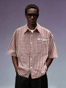Manfinity Roghcode Men's Letter Plaid Pattern Short Sleeve Single-Breasted Casual Shirt - Multicolor - View 3