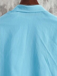 Manfinity Homme 男士休閒紋理單排扣短袖襯衫與抽繩腰口袋長褲2件套 - 淺藍色 - 查看 6