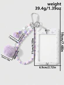 ROMWE Kawaii 1件清新甜美簡約多色樹脂手工串珠骨頭毛球貓咪愛心蝴蝶結卡套DIY鑰匙圈包包吊飾 - 多色-221 - 查看 4