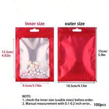 50pcs Pink Packaging Bags, Clear Display Bags For Hanging Accessories, Self-Sealing Bags For Cables, Cosmetics, Holographic Packaging Bags - red - View 4
