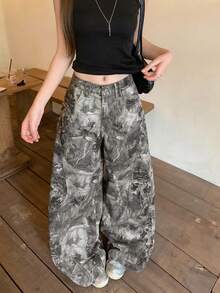 DAZY Women's Street Style All-Over Print Korean Style Denim Jeans Cute Tops - Coffee Brown - View 9