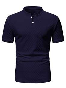 Manfinity CasualCool 男士夏季休閒純色短袖 Polo 衫 - 藏蓝色 - 查看 6