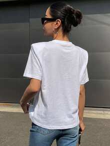 DAZY 女款純色圓領短袖休閒百搭T恤 夏季 - 白色 - 查看 2