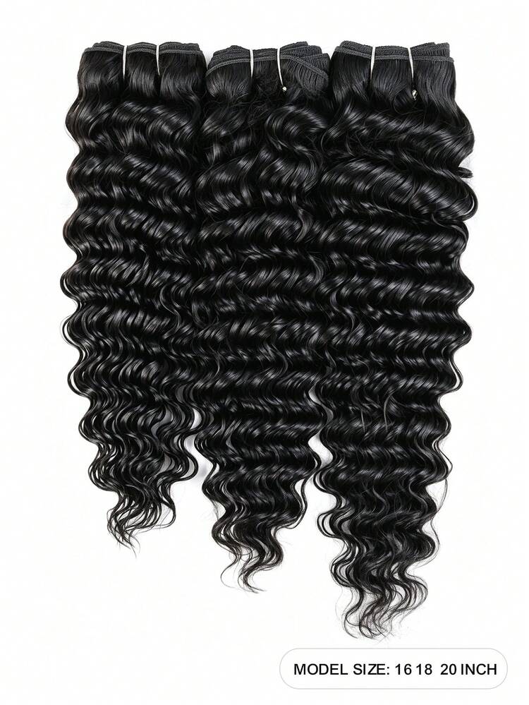 Bó tóc xoăn sâu 10-28 inch Bó tóc xoăn sâu 12A Lớp 100% tóc nguyên chất Brazil chưa qua xử lý Bó tóc ướt và gợn sóng Bó tóc dệt đôi Màu đen tự nhiên - Natural Black - Xem 3