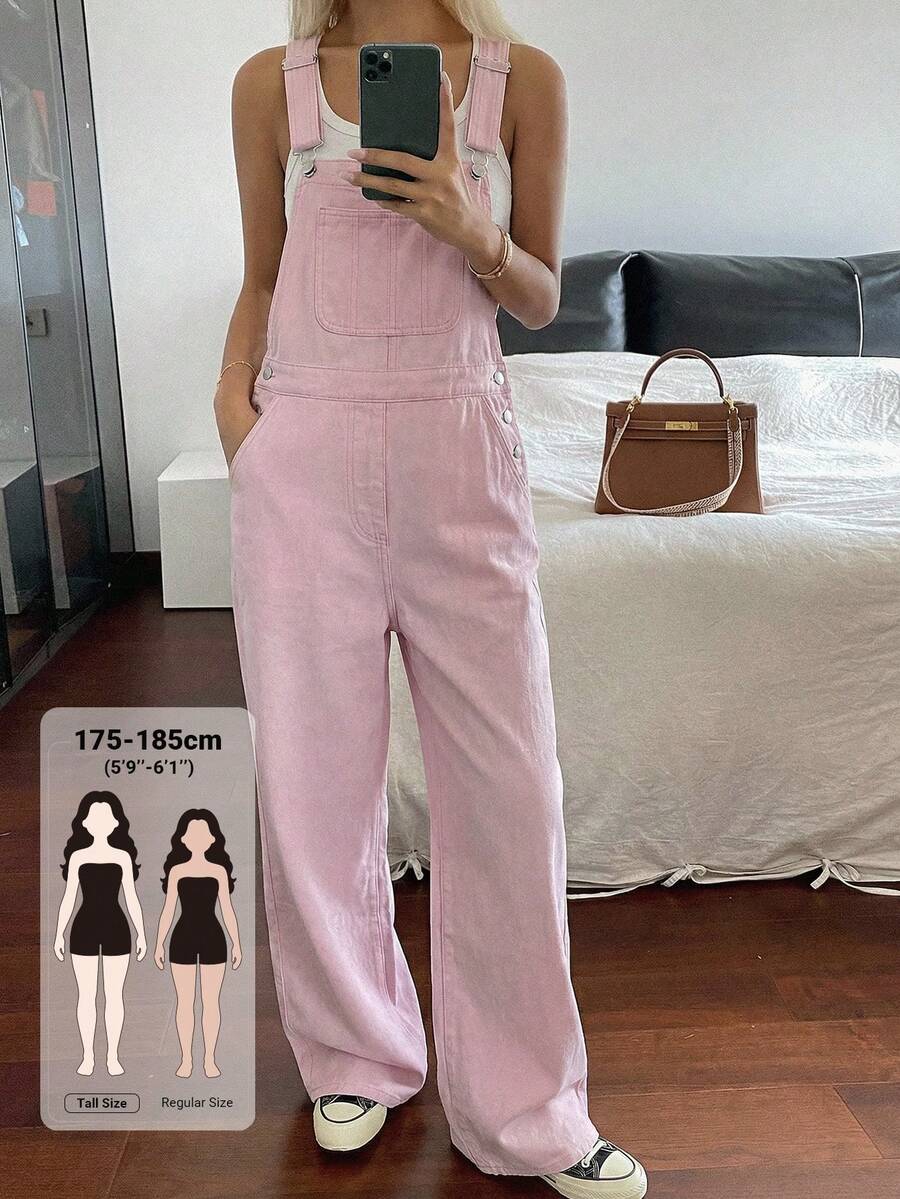 Livesso Tall 女款粉色牛仔連身褲 度假風 - 粉色 - 查看 1