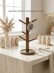 Cirelle Tree Shaped Wooden Jewelry Stand With Tray Multi-Tier Branch Jewelry Organizer For Necklaces Bracelets Hair Scrunchies Skincare Bottles Vanity Decor Storage Rack - Multicolor - View 2