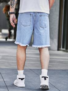 QuarKem Loose Men's Cotton Ladder Distressed Denim Shorts Jorts Work Going Out Urban Vacation Street - Light Wash - View 2