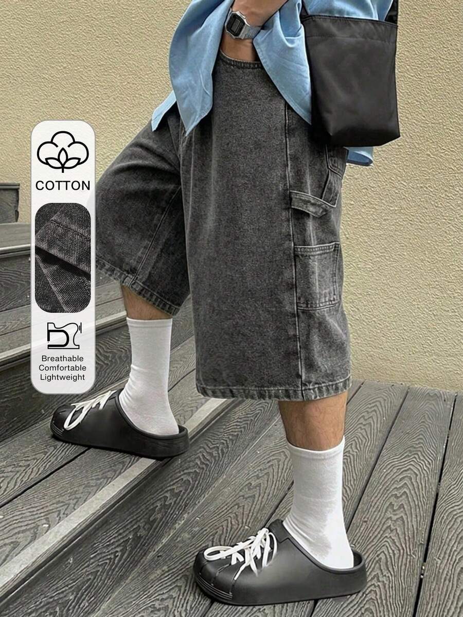 DAZY Jeans de hombre de verano de unicolor con efecto lavado y desgastado - Gris - Ver 1