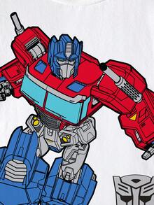 Transformers X SHEIN Young Boy Summer Casual Cartoon Print T-Shirt - White - View 6